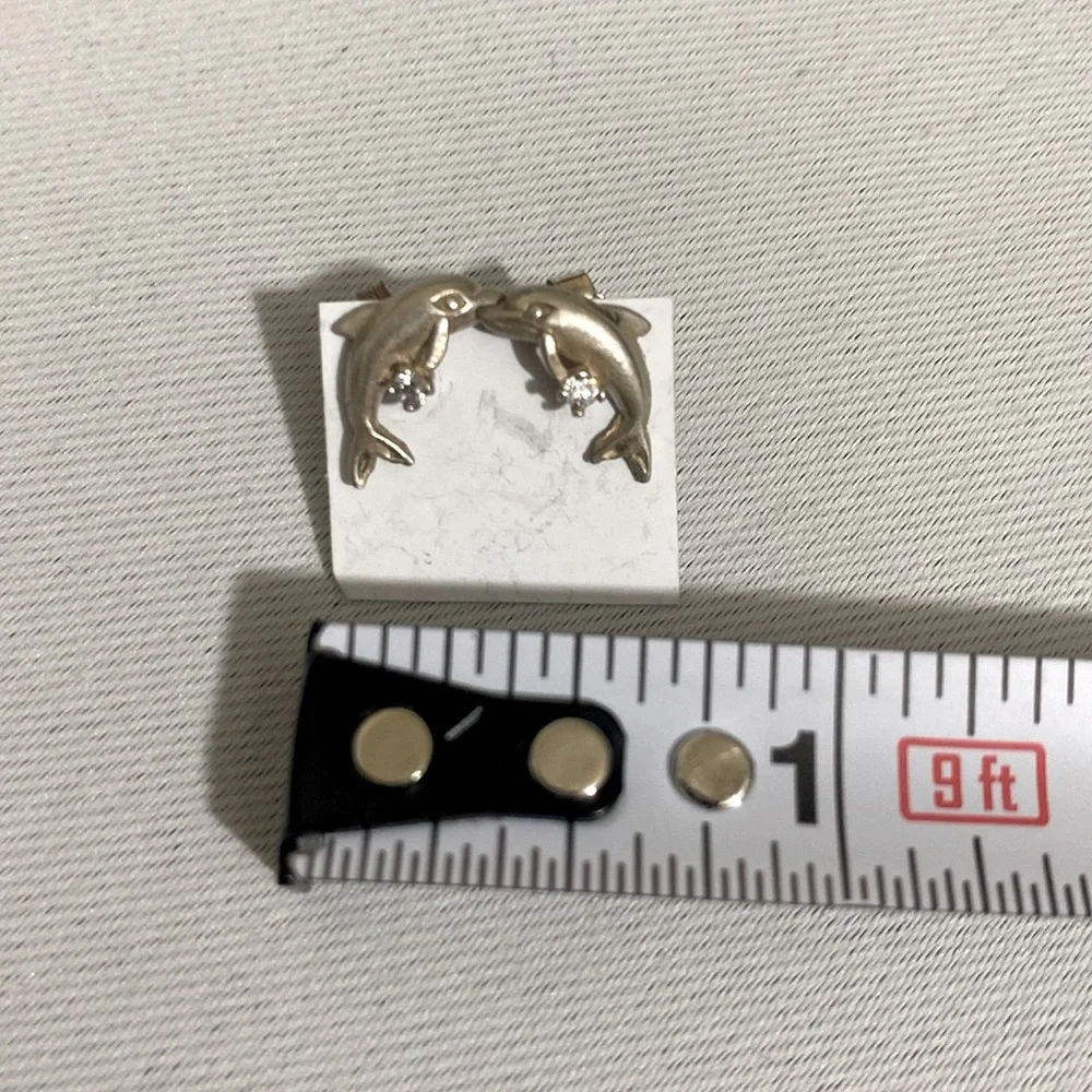 925 Sterling Silver Dolphin Earrings w CZs